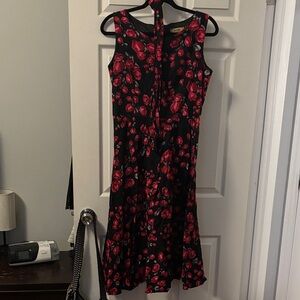LUOUSE Floral Black and Red Sleeveless Dress